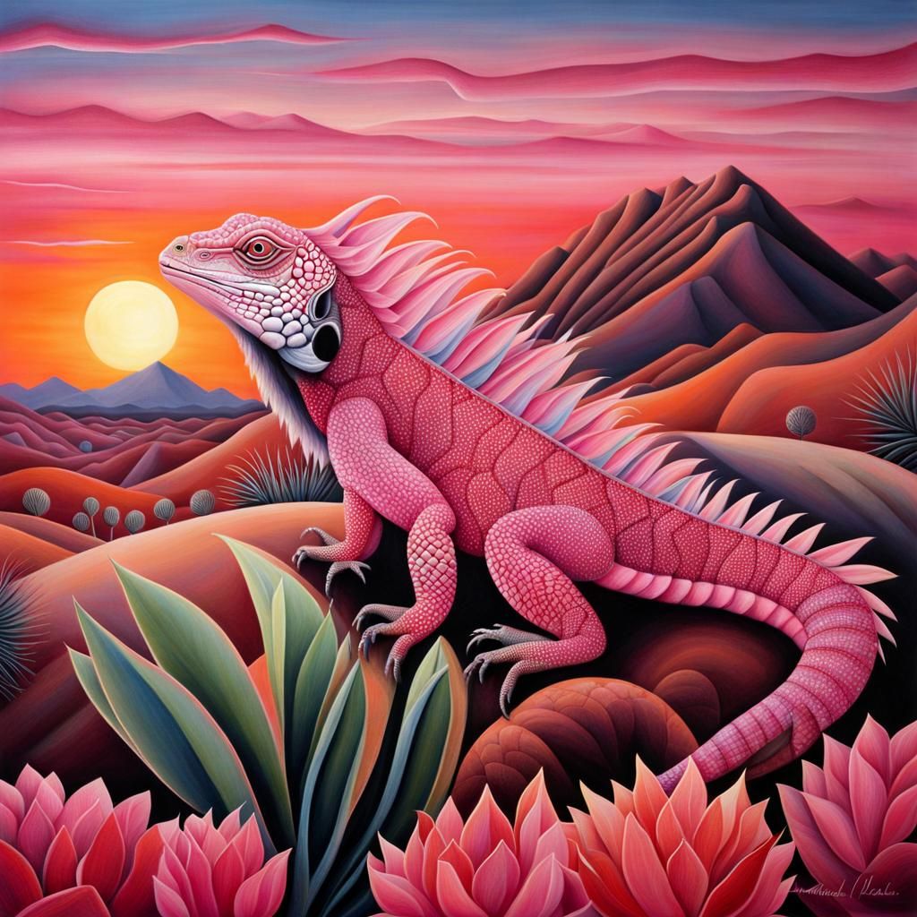 Pink iguana in the desert
