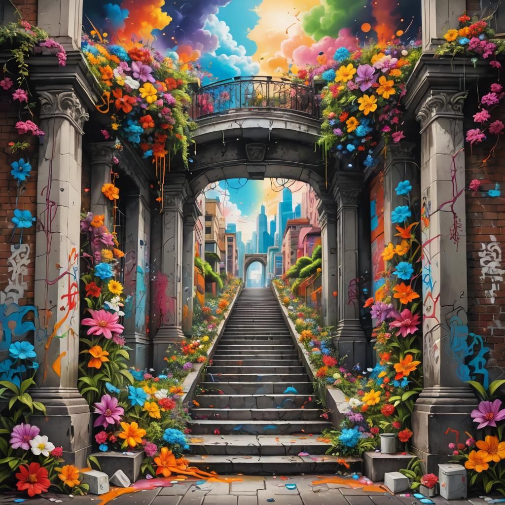 Stairway to Heaven: Photorealistic Graffiti Art