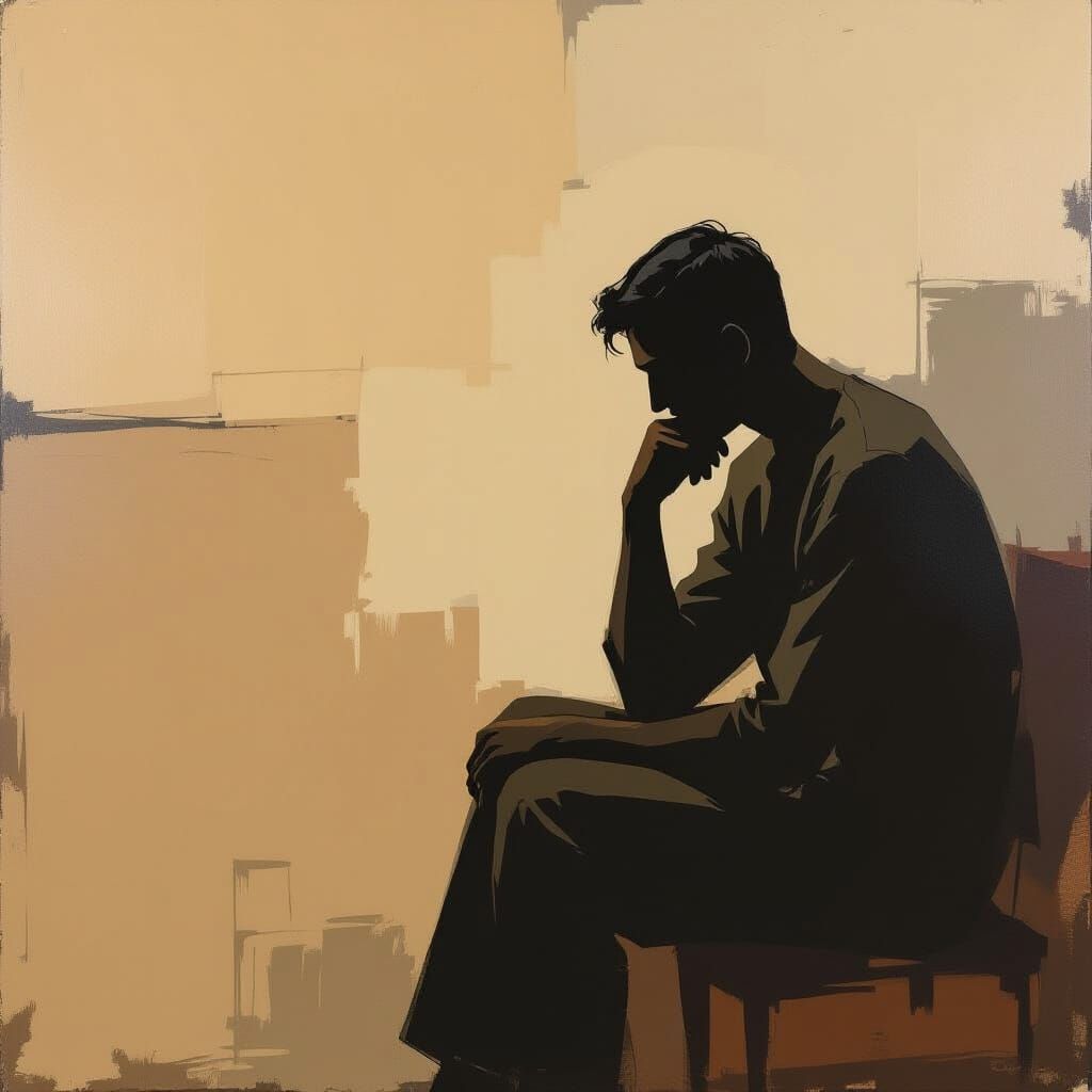 Introspective Figure in Earth Tones, Abstract Expressionism