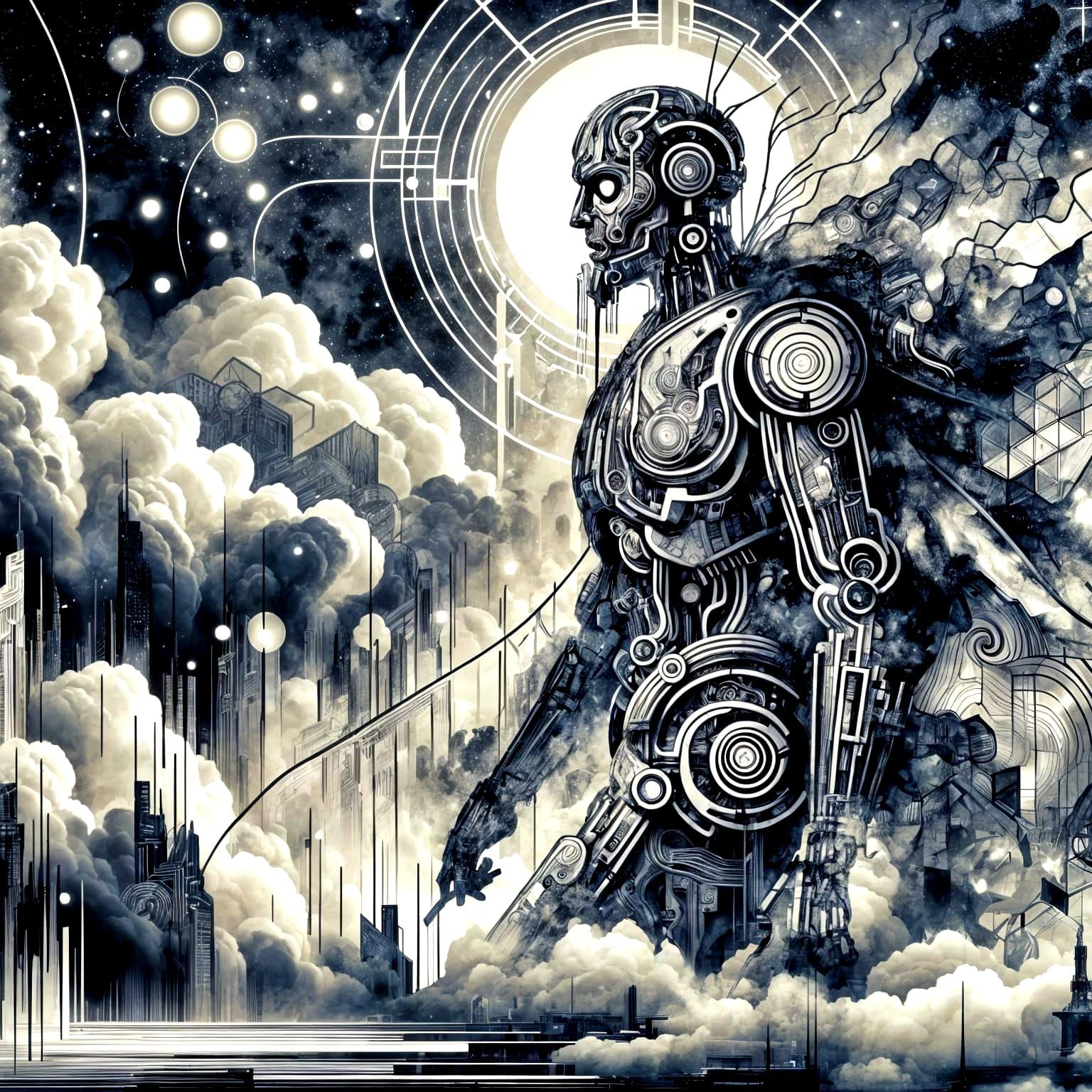 Bio-Mechanical Colossus Sentinel in Surreal Manga Style
