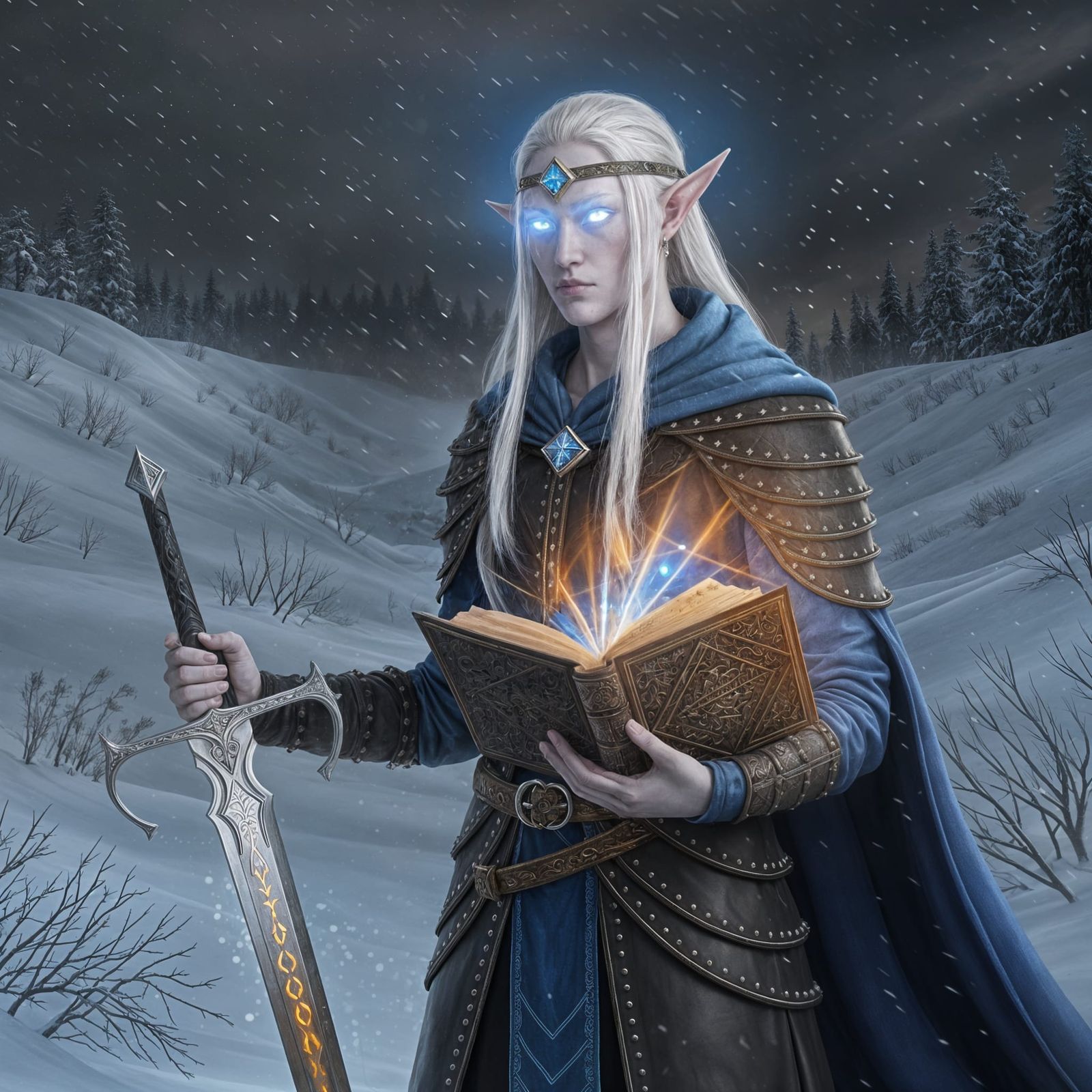 Ethereal Elven Wizard in Winter Blizzard