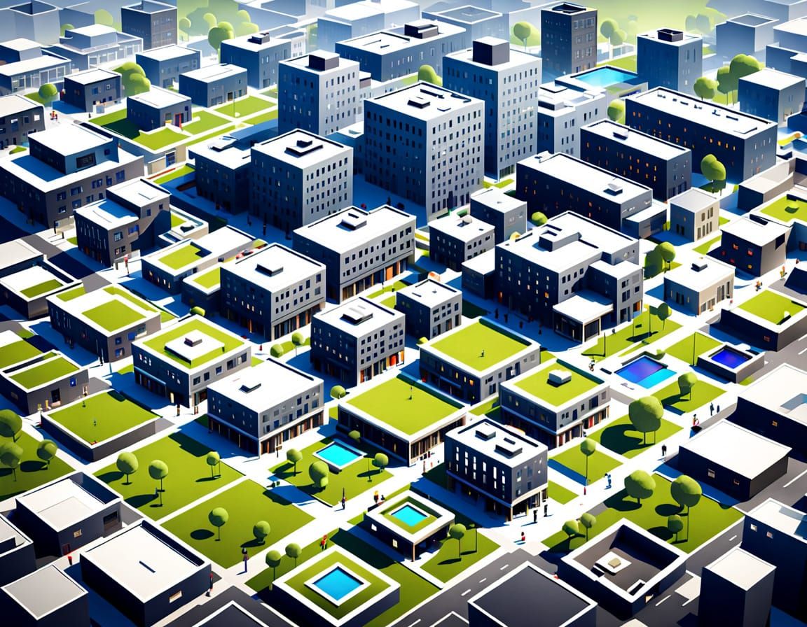 Surreal Cityscape with a Grand Utopian House in a Futuristic...