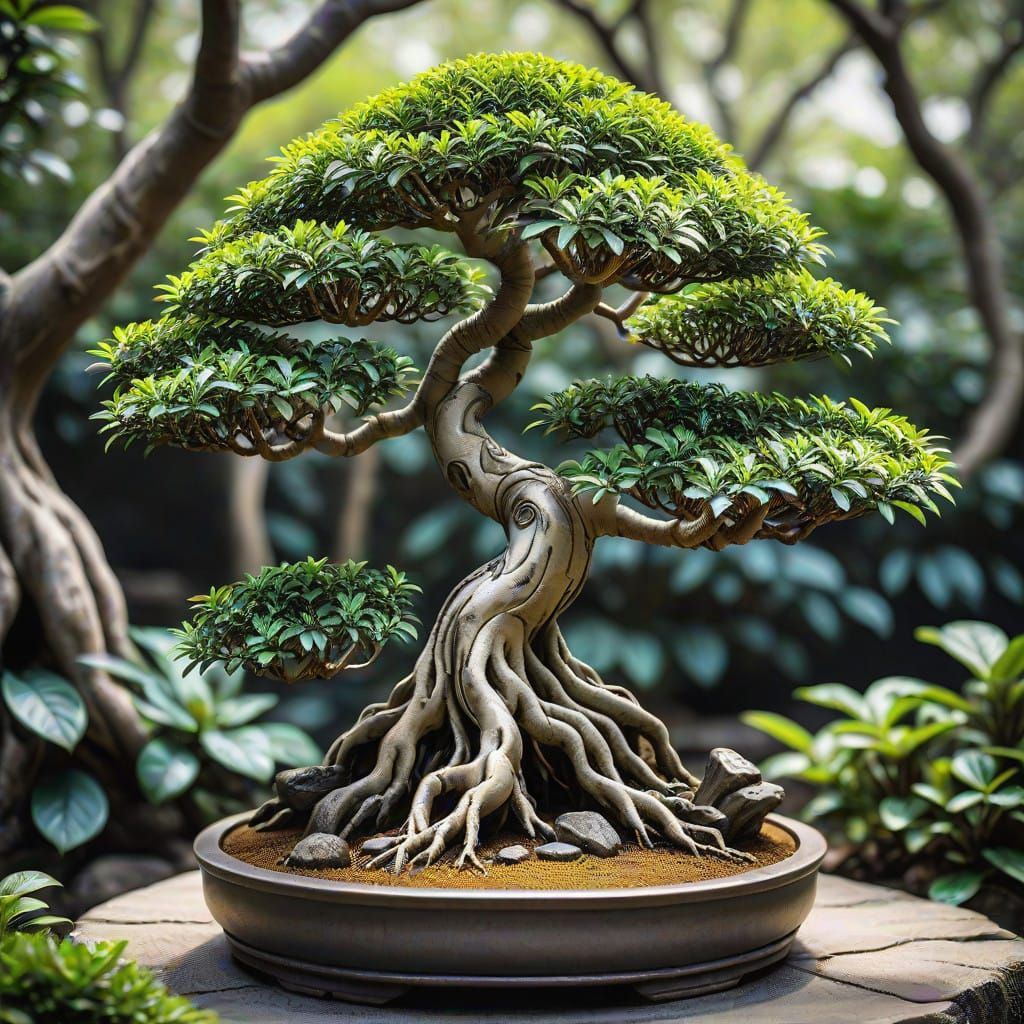 Miniature Bonsai Tree in a Breathtaking Garden Scene