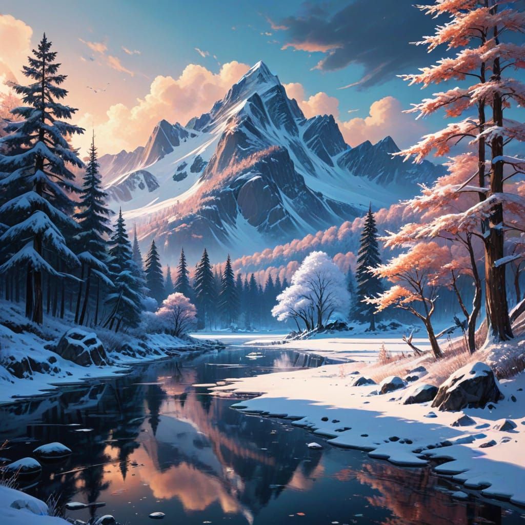 Winter Wonderland in Vibrant Anime Style