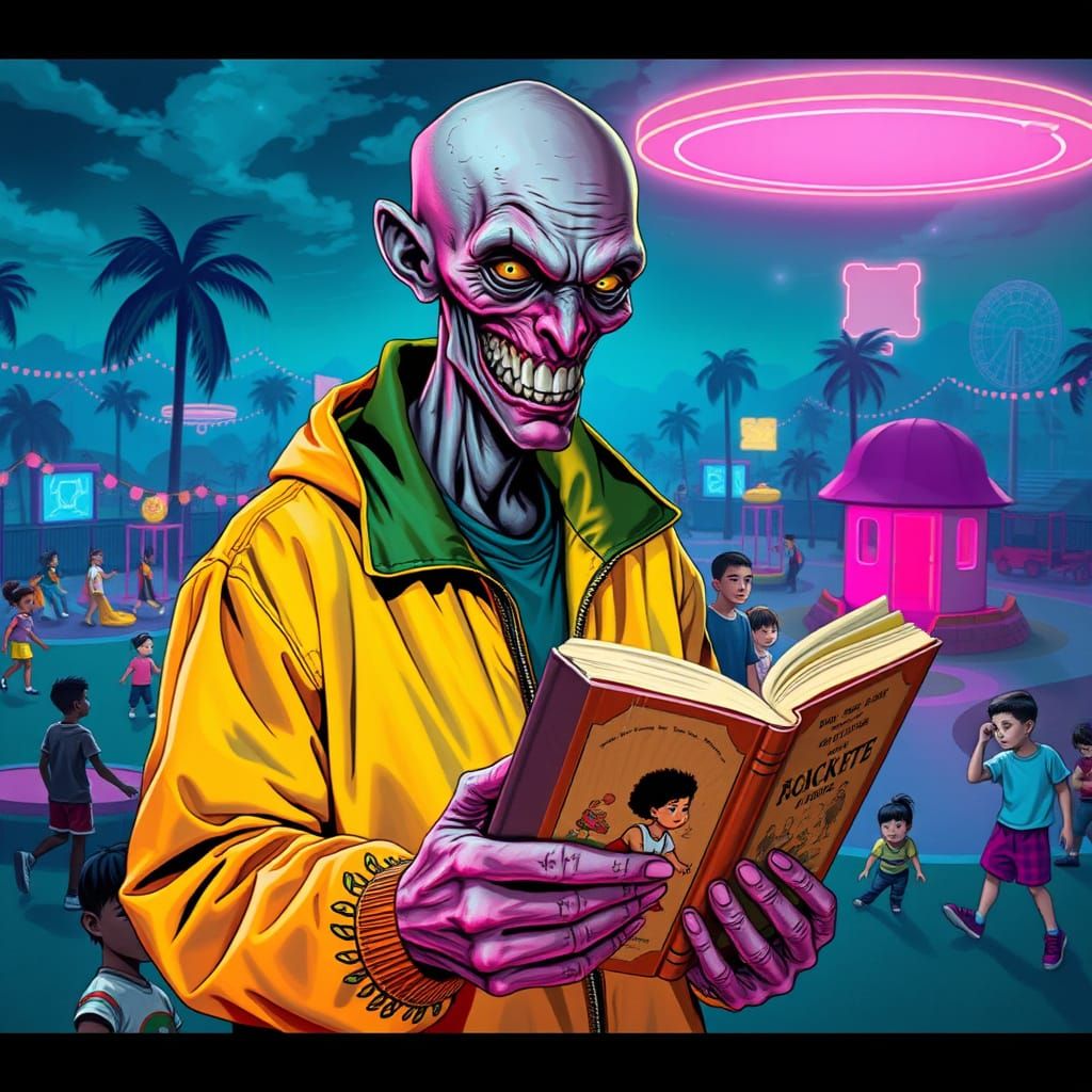 Gaunt Watchman Over Retro-Futuristic Playground