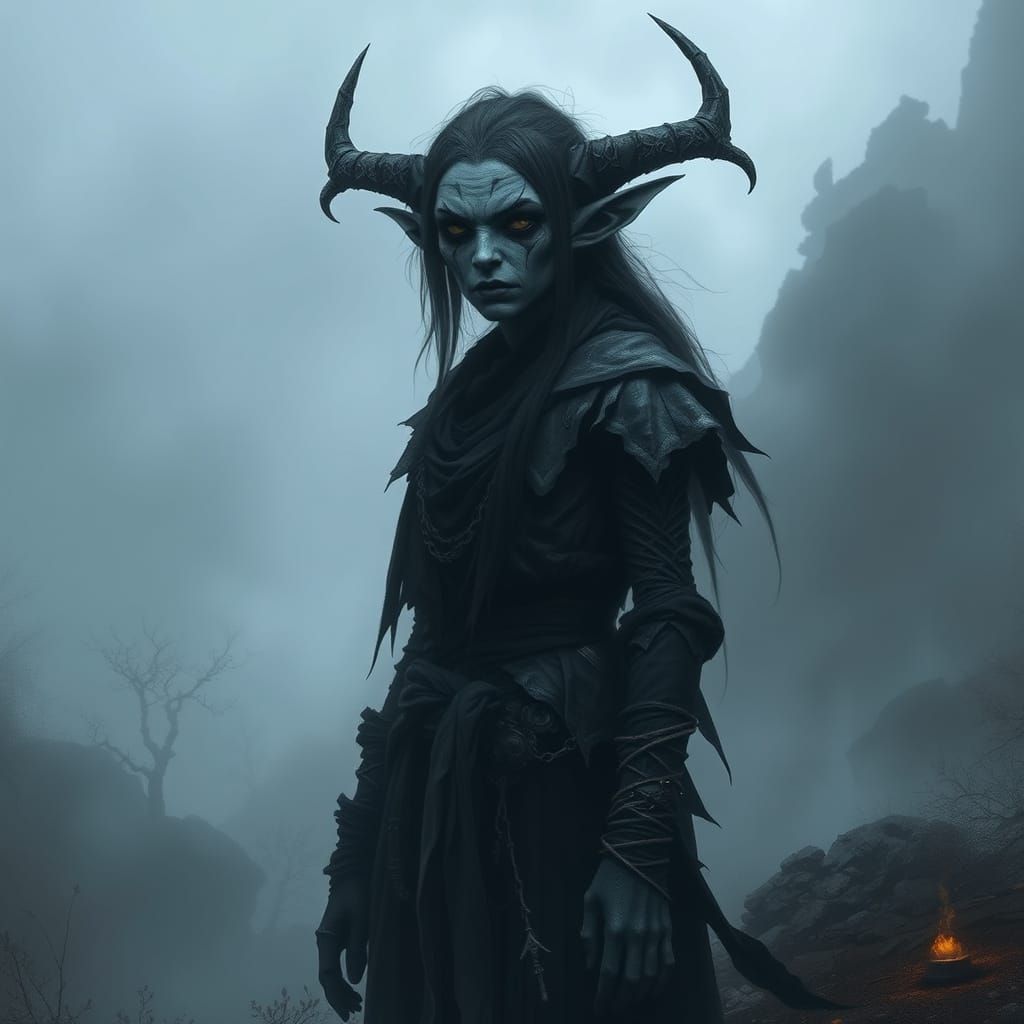 Shadar-kai Elf in Shadowfell Landscape