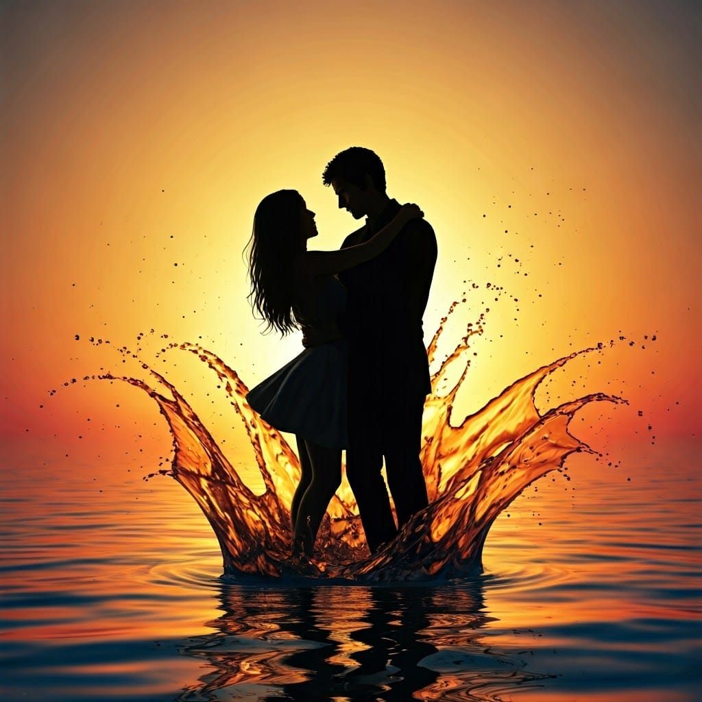 Dancing Spirits at Sunset in Splash Art Style