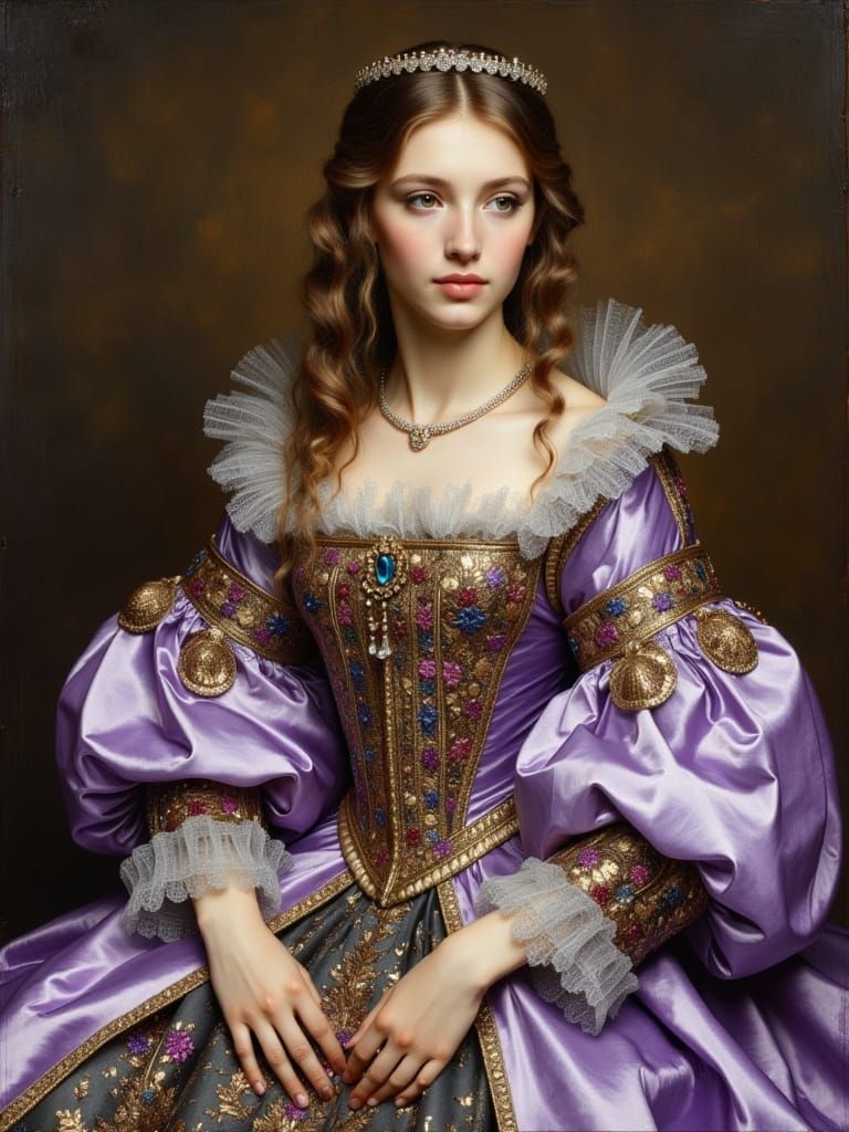Elegant Young Noblewoman in Lavender and Gold