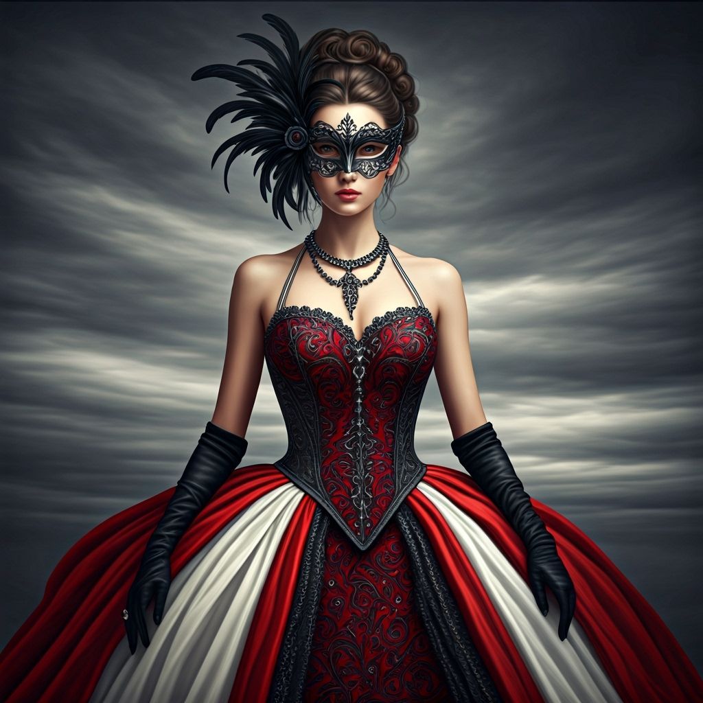 Woman in Masquerade Mask Against Cloudscape