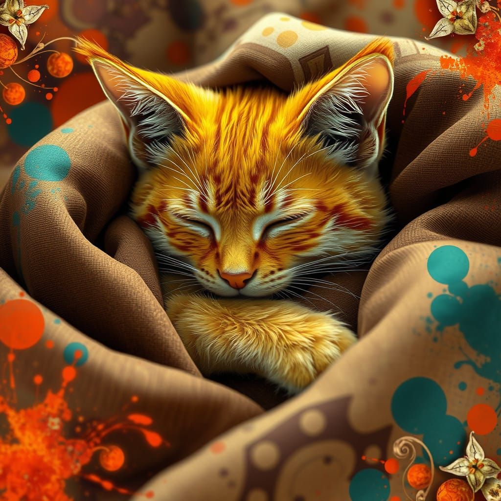 Yellow Cat Cuddled in Blanket, Concept Art
