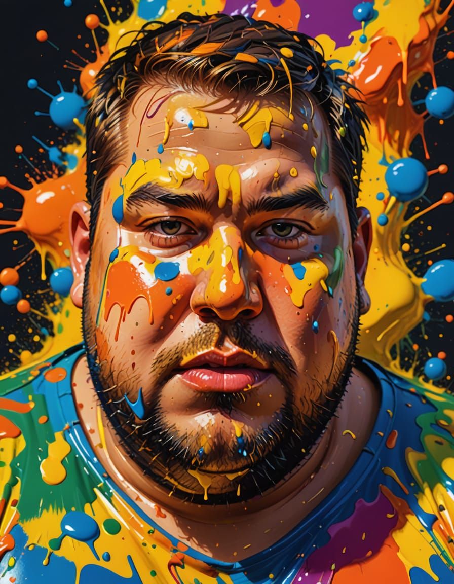 Chubby Man Covered in Paint in Pop Art Style