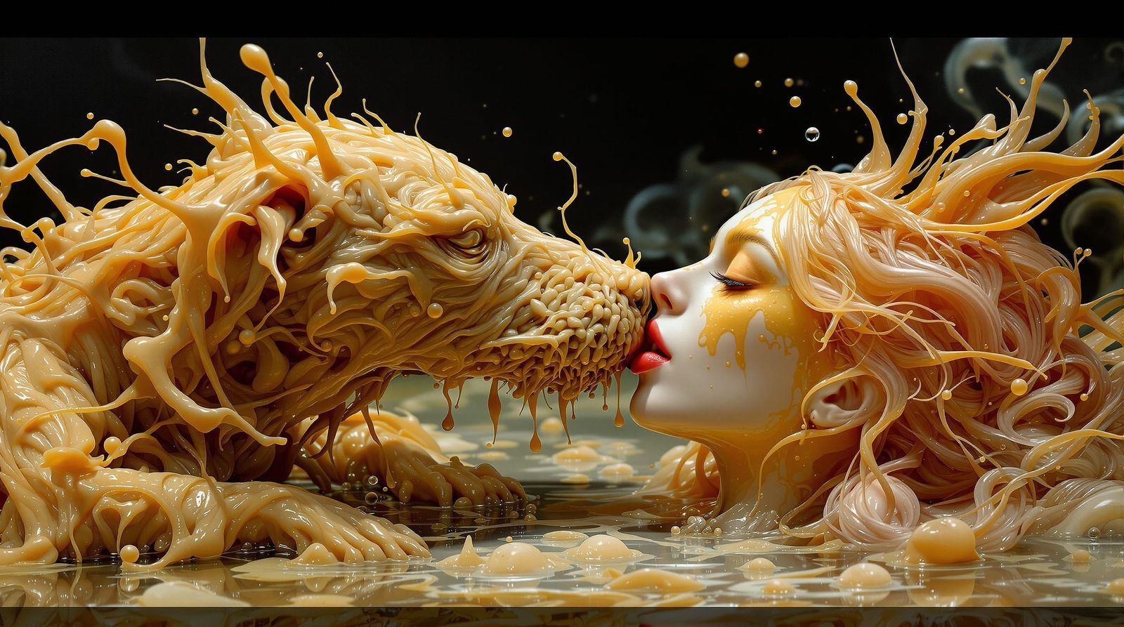 Peanut Butter Dog Licks Jello Woman: Surreal Art
