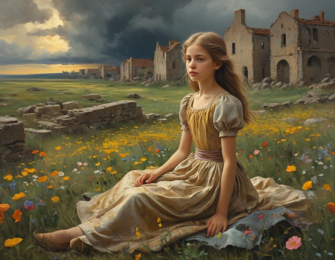 Post-Apocalyptic Flower Meadow in Renaissance Style