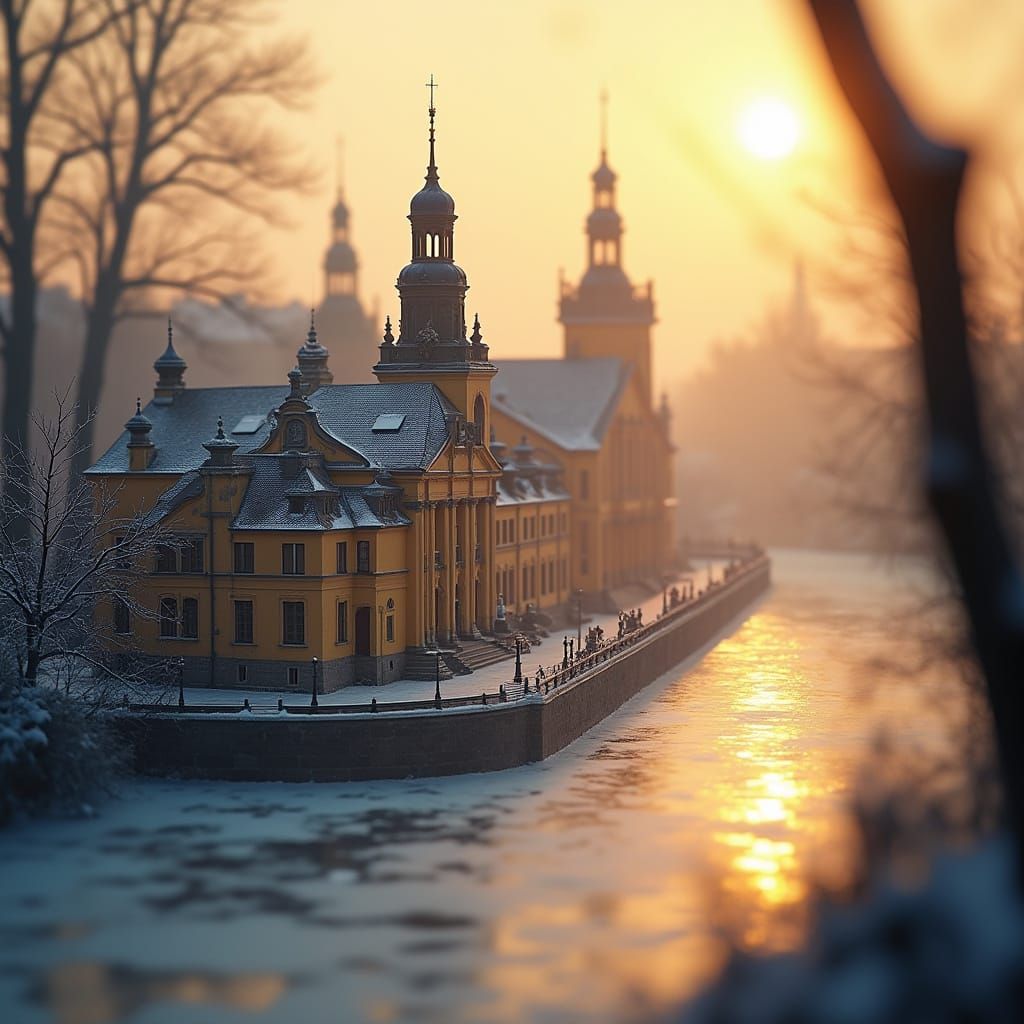Miniature Swedish Palace in Golden Winter Light