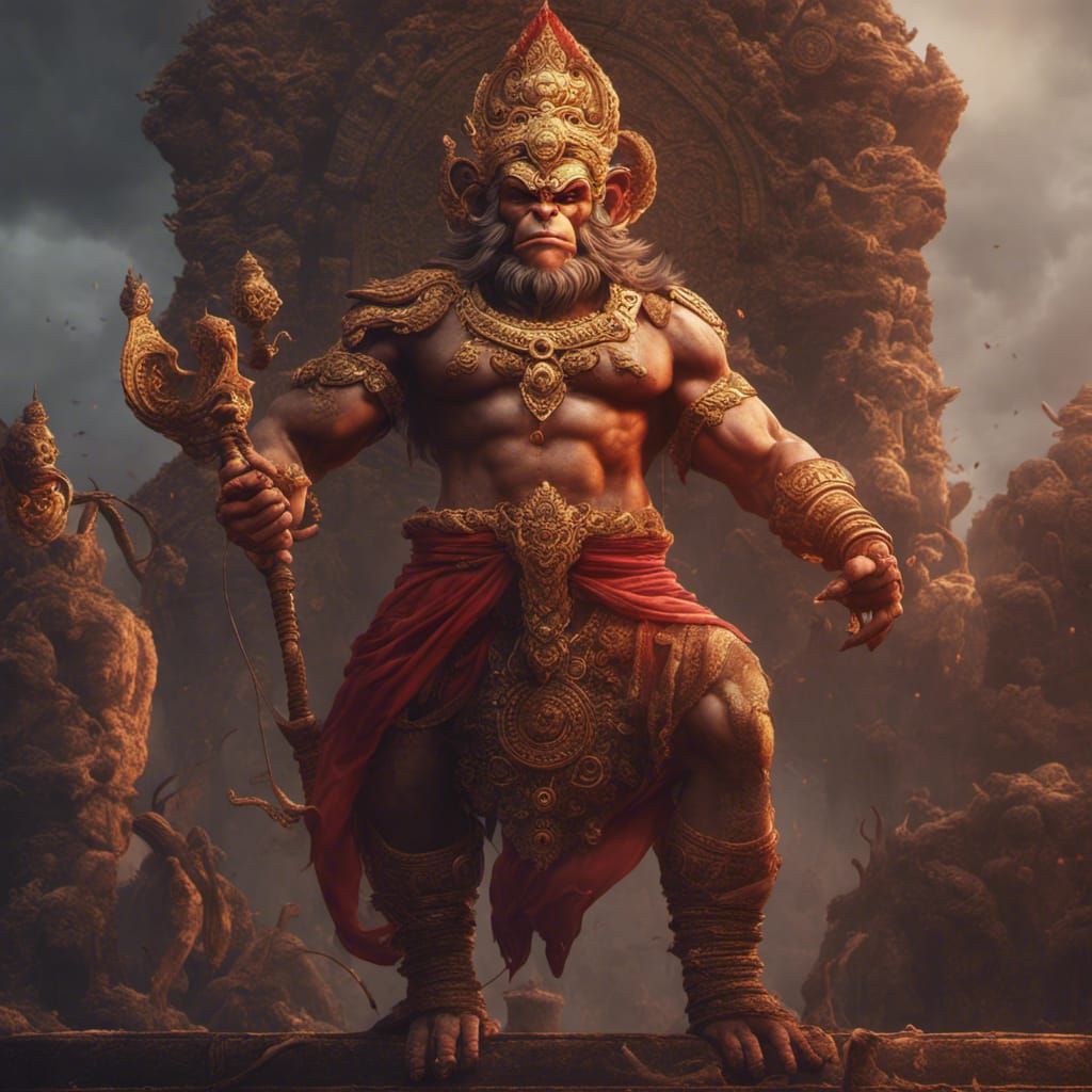 Hanuman Defeats Ravan: Detailed Matte Painting
