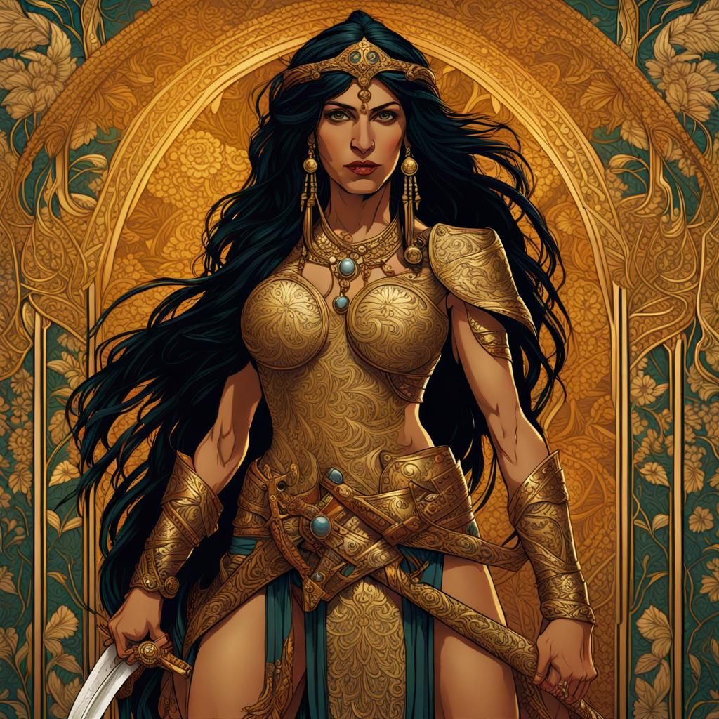 Majestic Persian Amazon Warrior in Art Nouveau Style