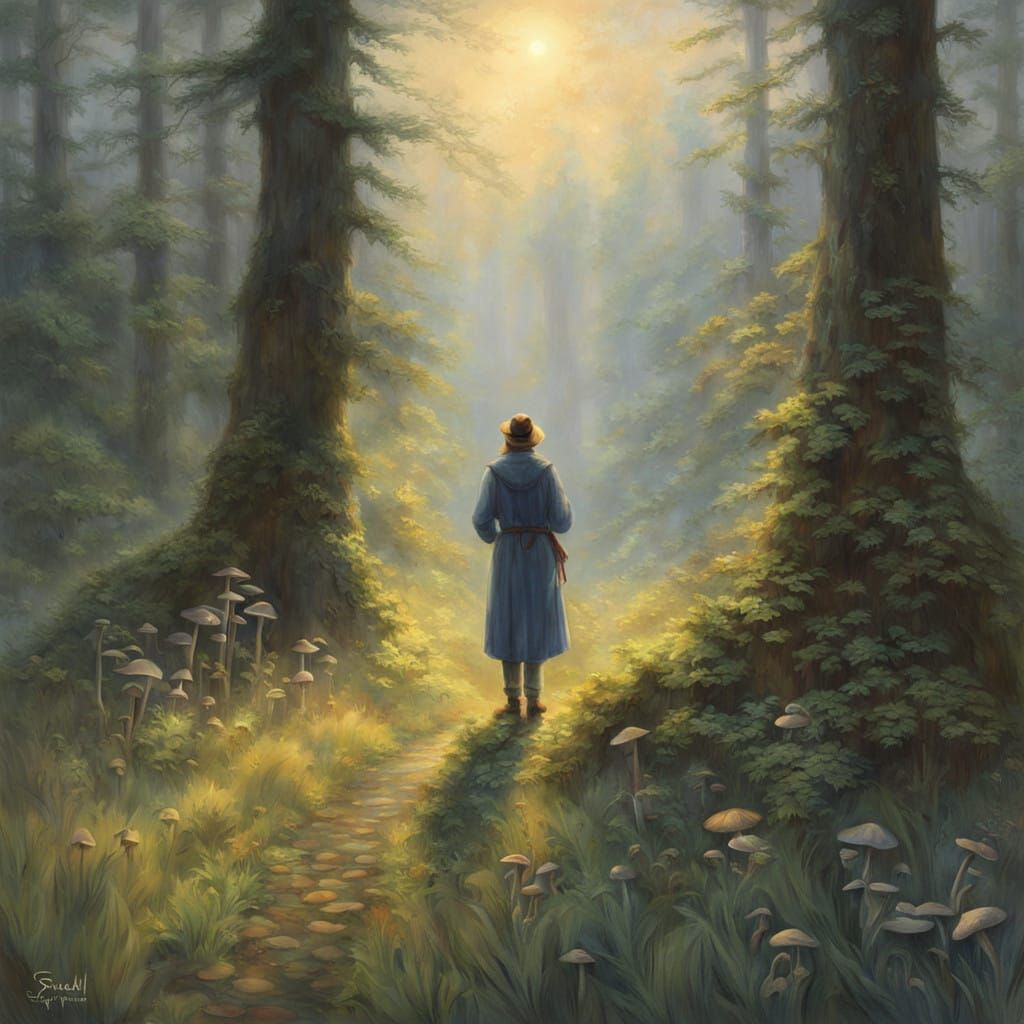 Ethereal Contemplation in Dreamlike Landscape