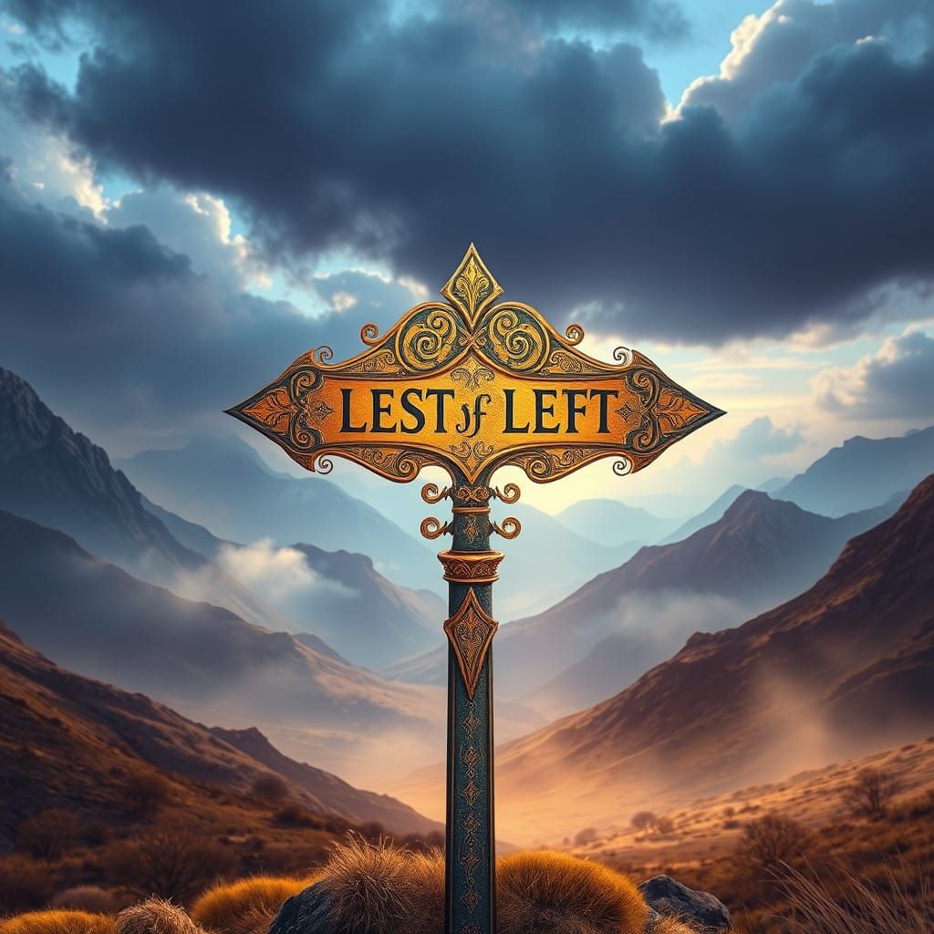 Ethereal Directional Sign in Dreamlike Landscape