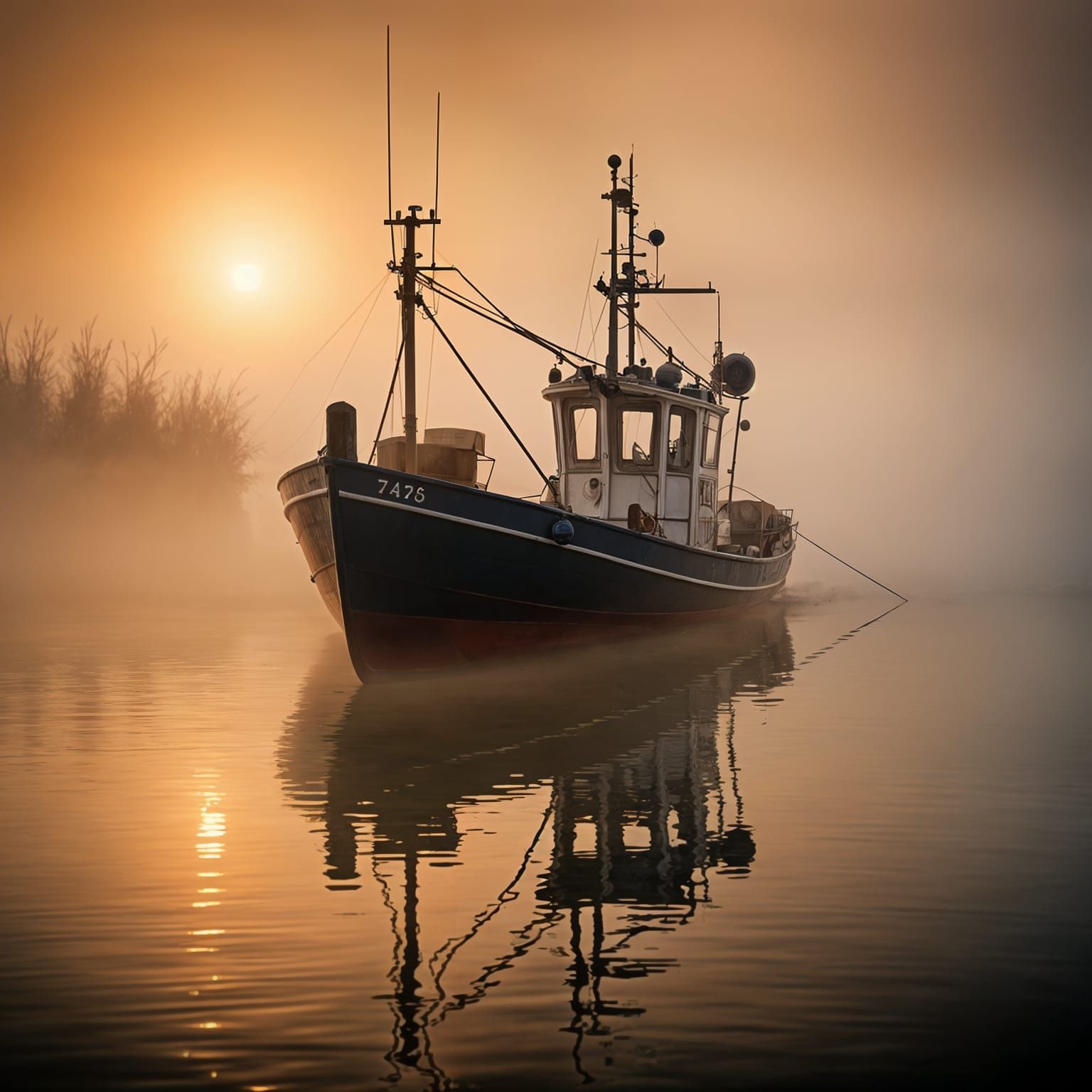 Fishing Boat Lights Through Thick Fog