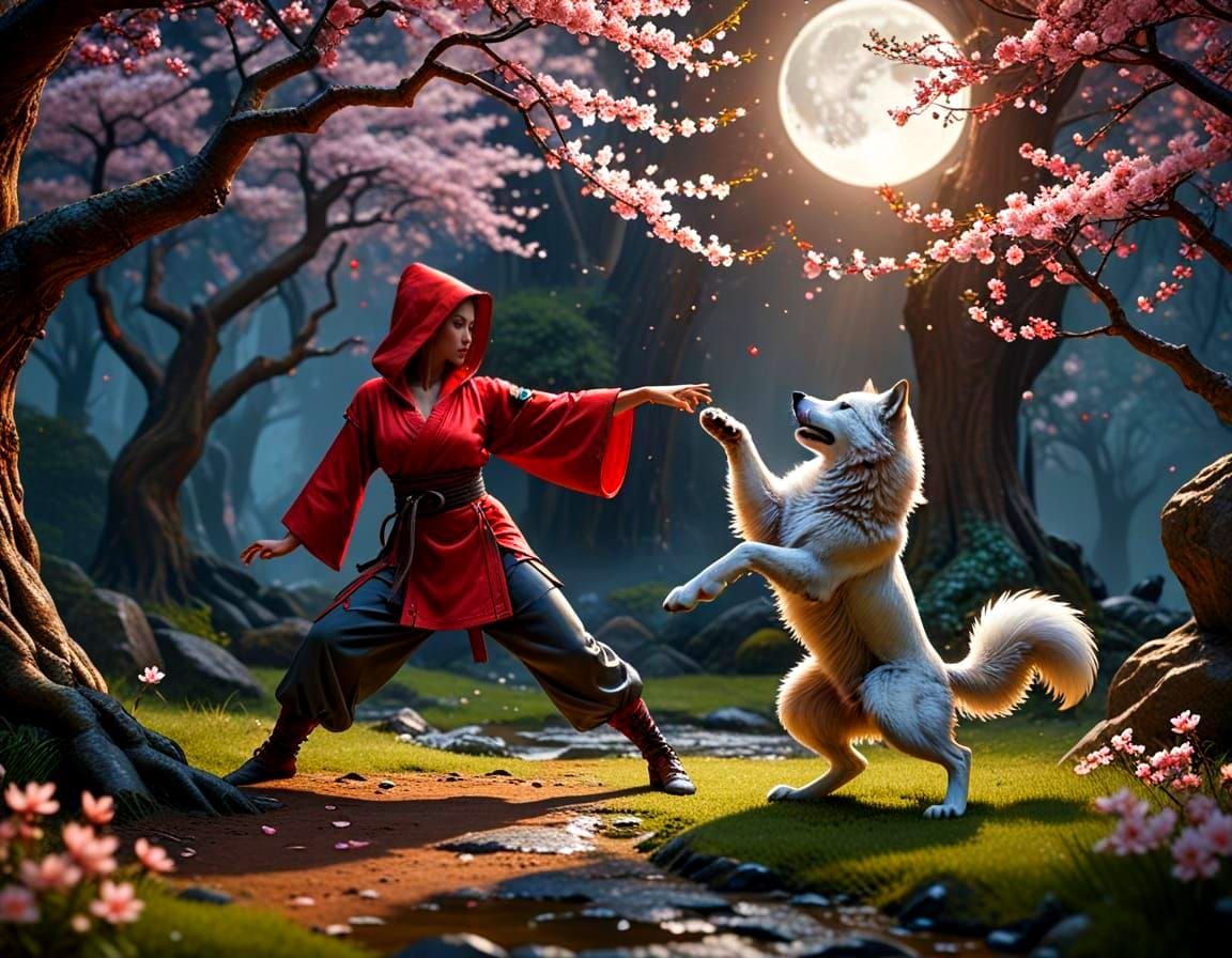 Little Red Riding Hood Karate Master in Cherry Garden