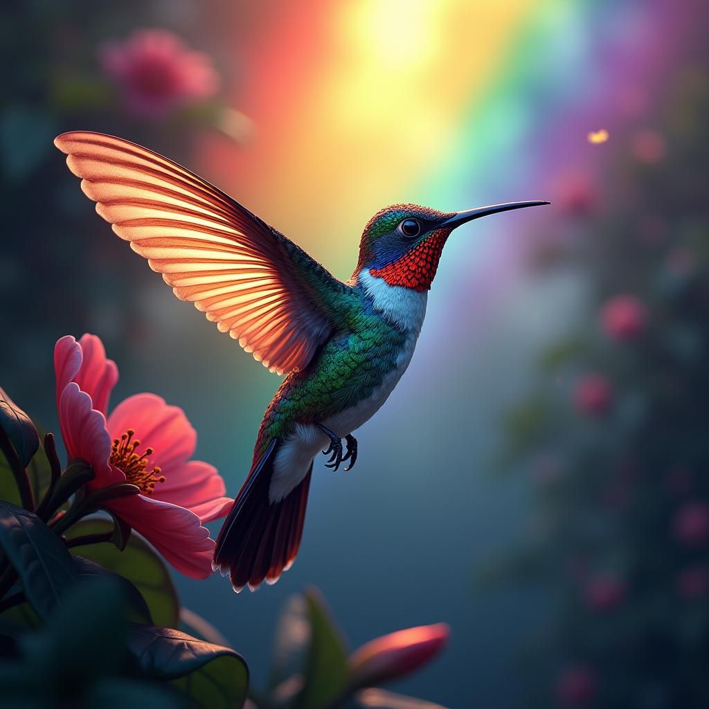 Rainbow Hummingbird in Dreamlike Digital Painting