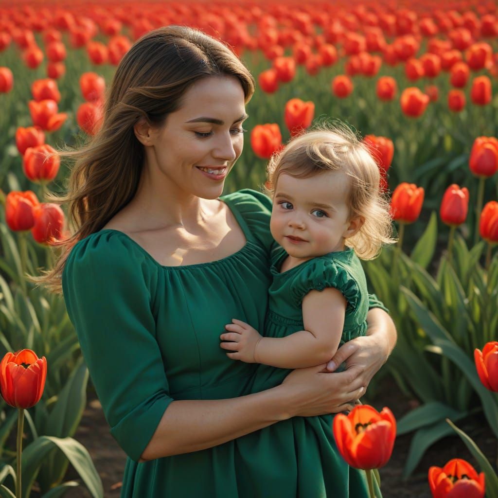 Woman and Child in Tulip Field: Portrait Photography