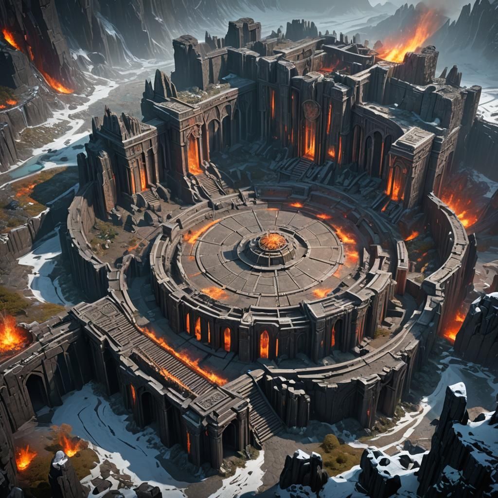 Epic Dark Fantasy Arena with Elemental Guardians