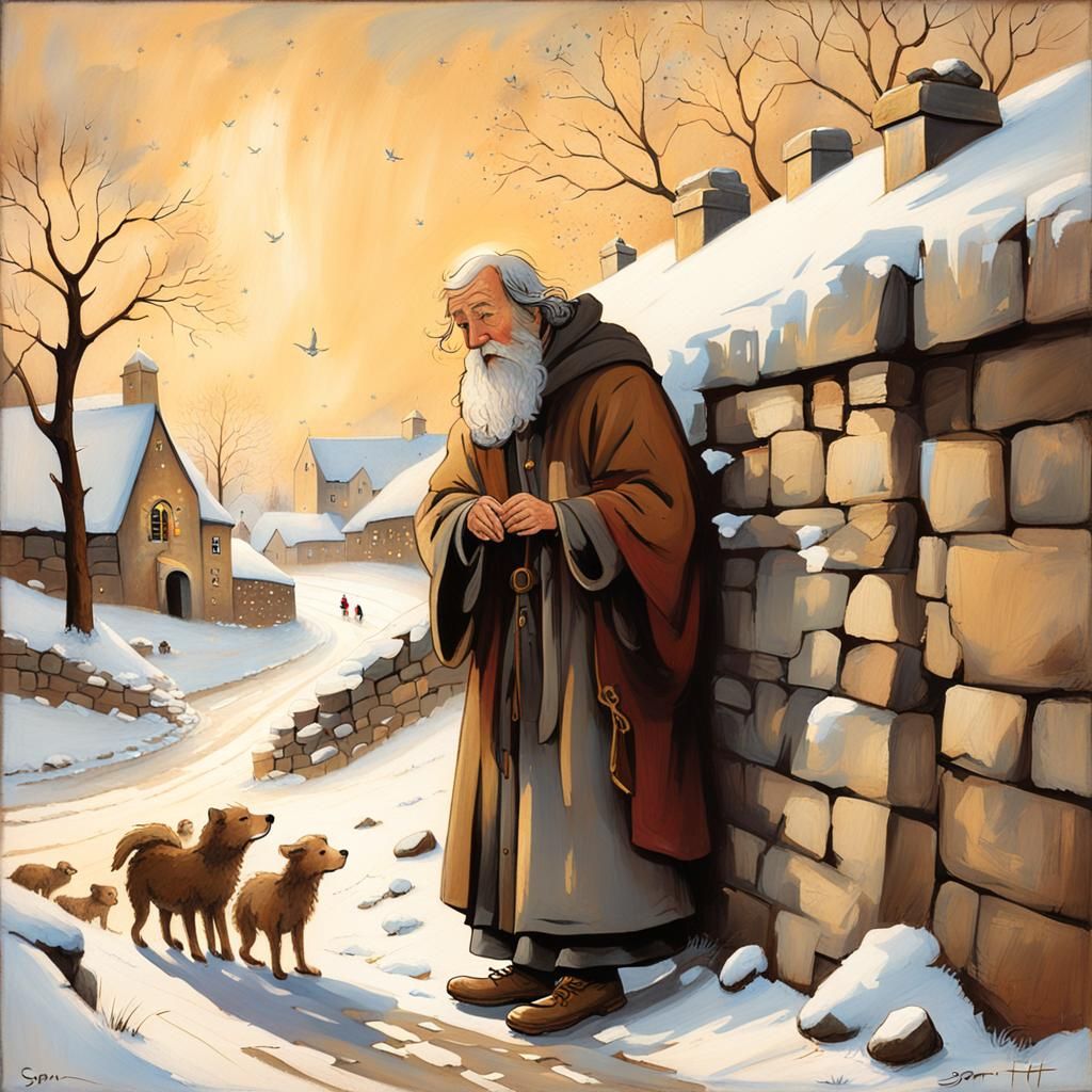 Whimsical Winter Angel Overseeing Children in Snow