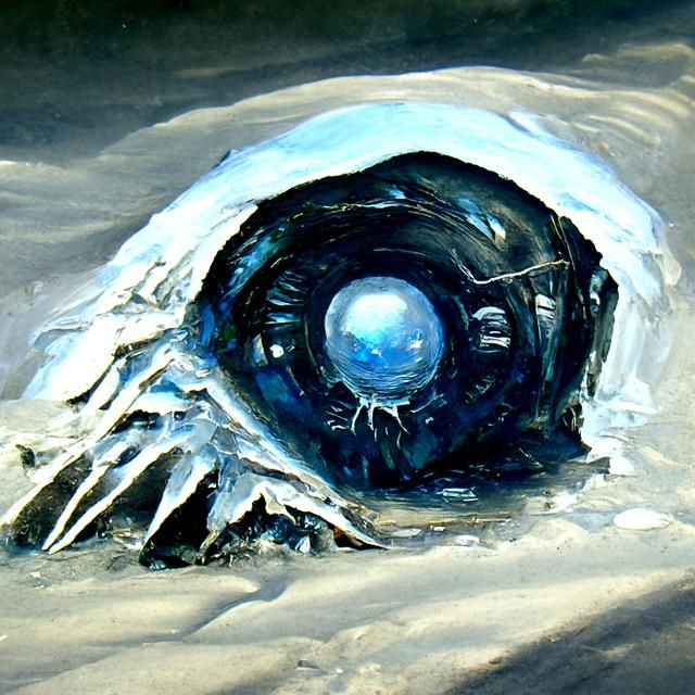 Giant Eyeball Monster Embedded in Ice, Oil Painting