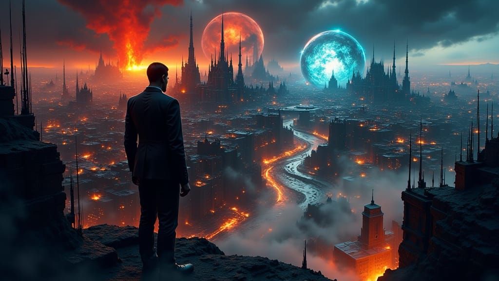 City Portrait Between Light and Darkness