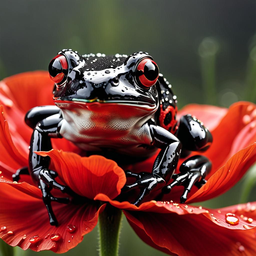 Red-Eyed Tree Frog in Poppy: Hyperrealistic AI Art