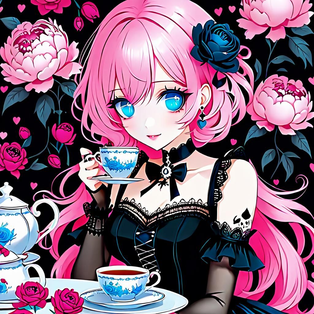 Anime Gothic Girl's Tea Time with Peony