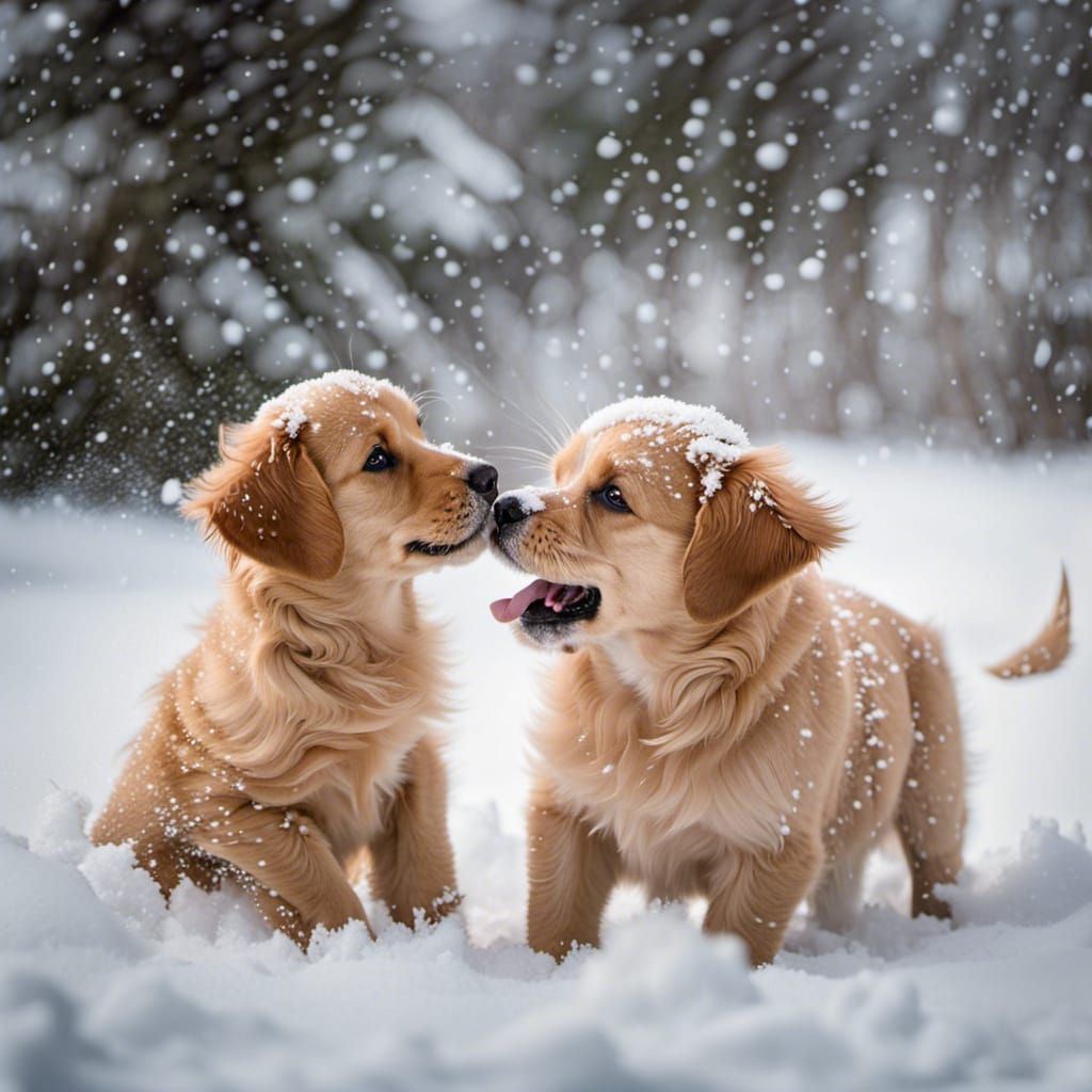 Puppies Playing in Snow: A Winter's Day Joy