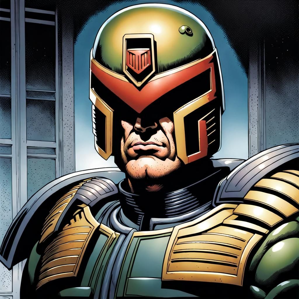 Judge Dredd Portrait in Comic Book Style