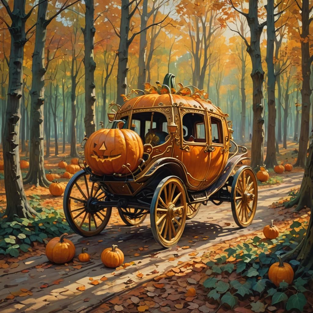 Regal Pumpkin Carriage in Neo-Impressionist Style