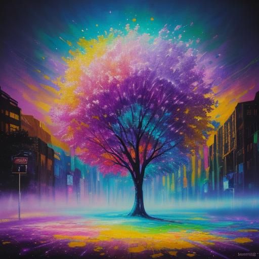 Rainbow Poem on Golden Parchment in Neo-Impressionism