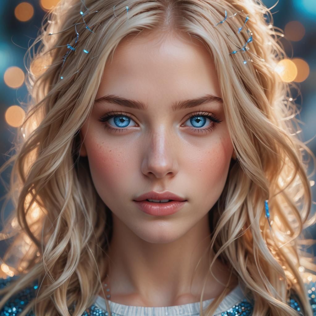 Young Girl Portrait with Blue Eyes, Digital Art