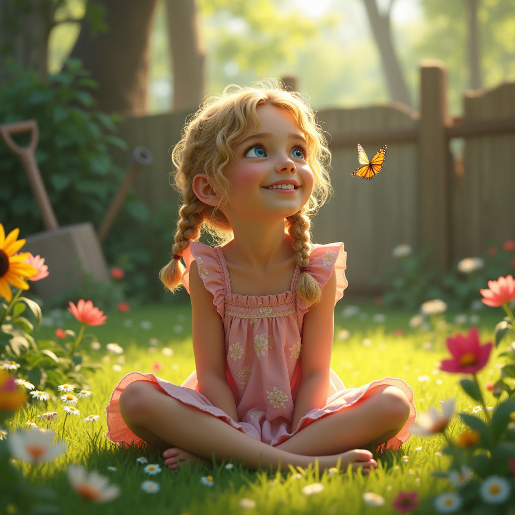 Girl in Flower Garden: Dreamy Fantasy Concept Art