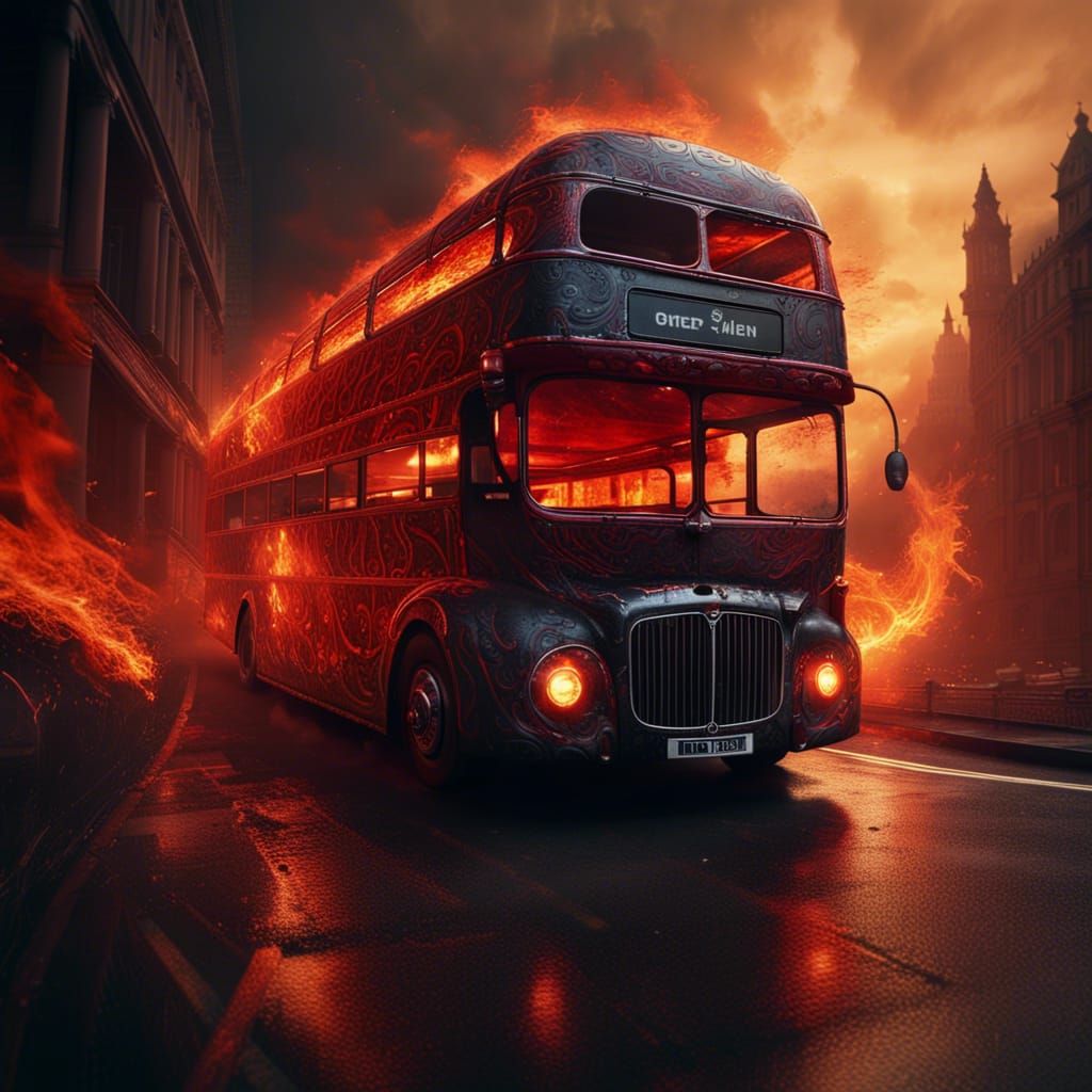 Infernal London Bus on the Road to Hell