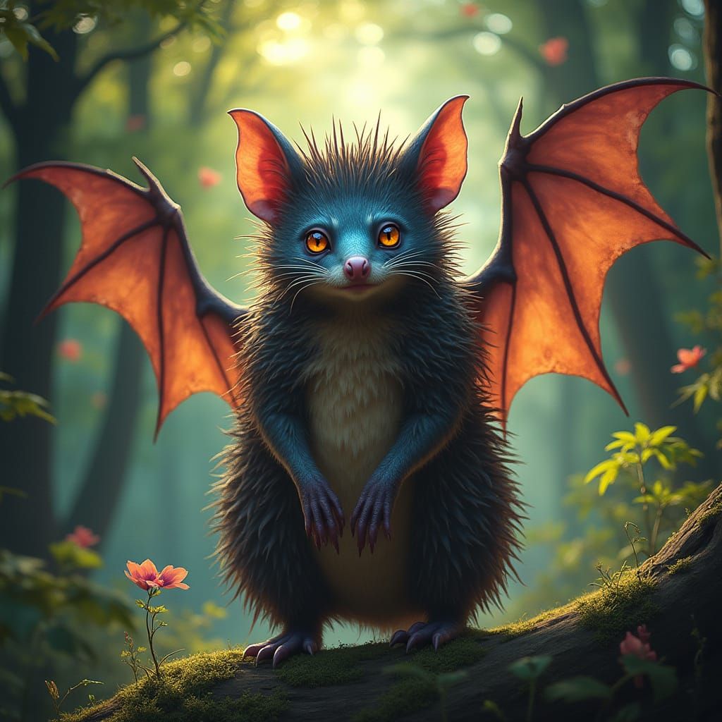 Fantastical Hybrid Creature with Bat Wings