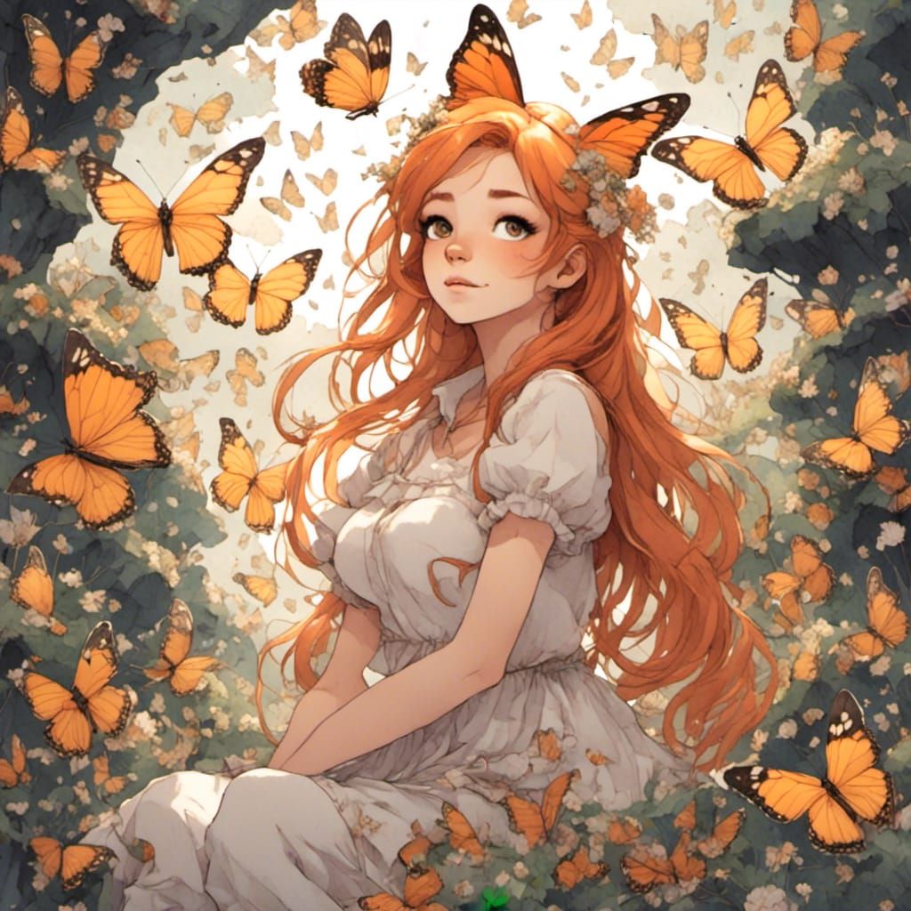 Fox-girl VIXEN millions of butterflies surrounding her!