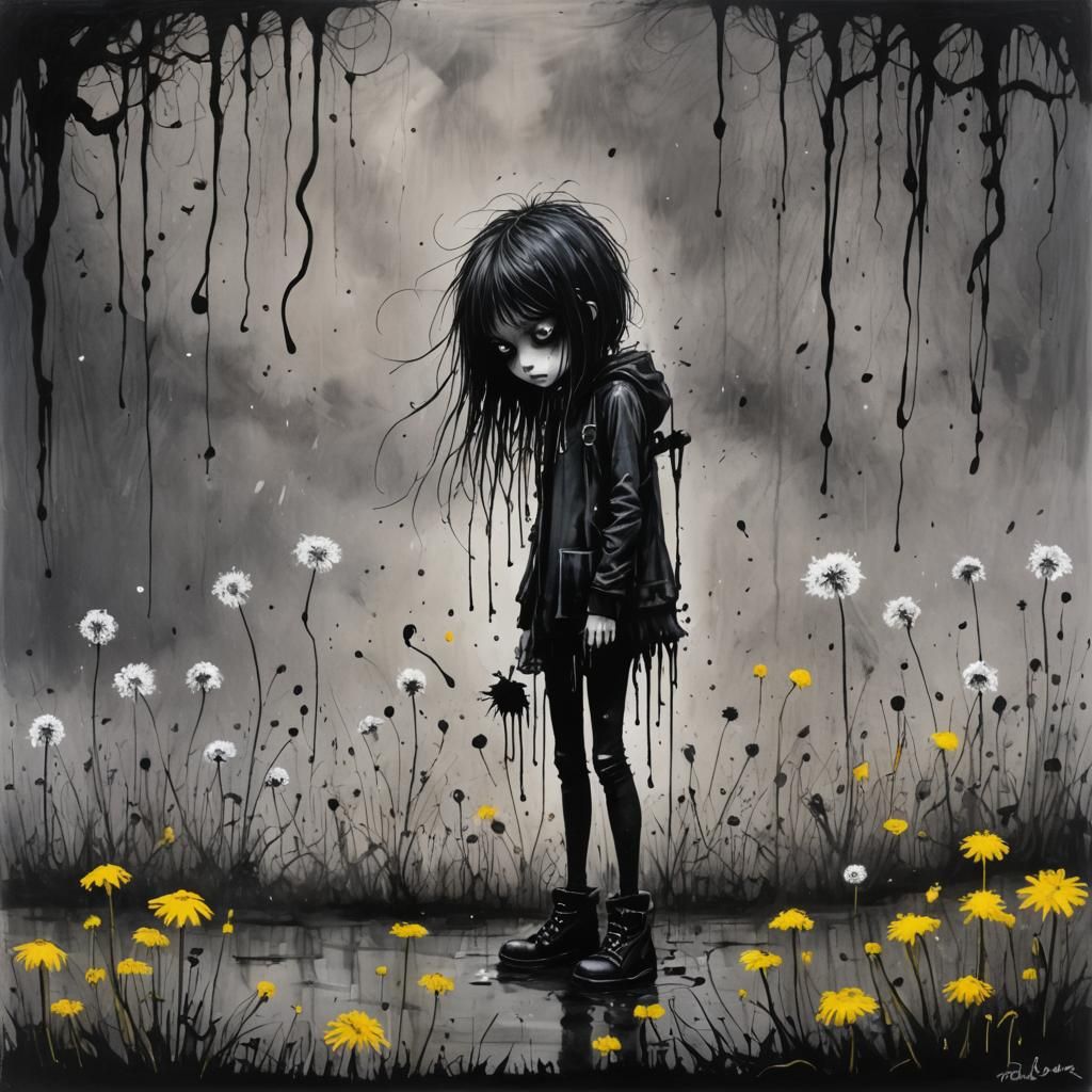 Emo Figure with Hurricane Shadow, Drip Paint Style