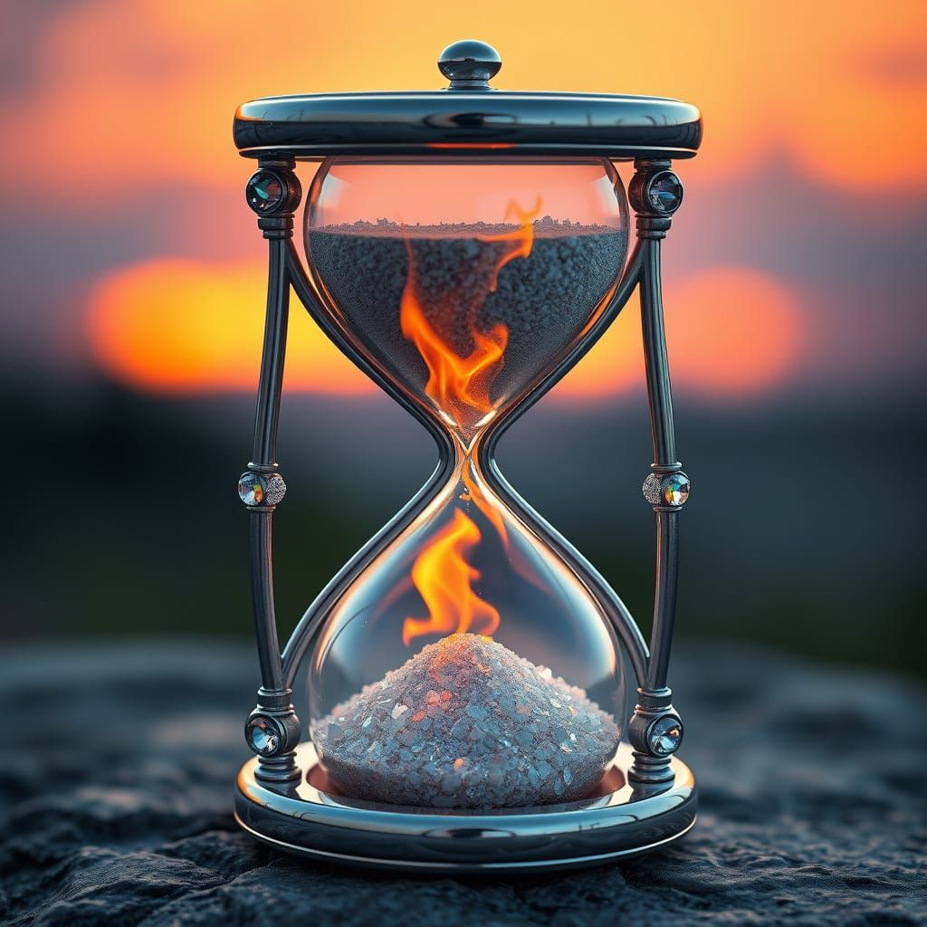 Ethereal Silver Infinity Hourglass in Flames