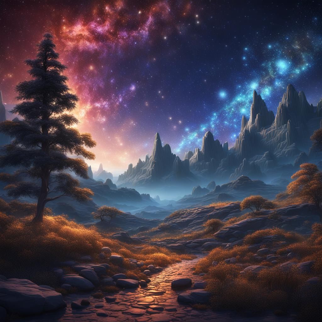 Beautiful Sparkly Starry Sky in Detailed Matte Painting