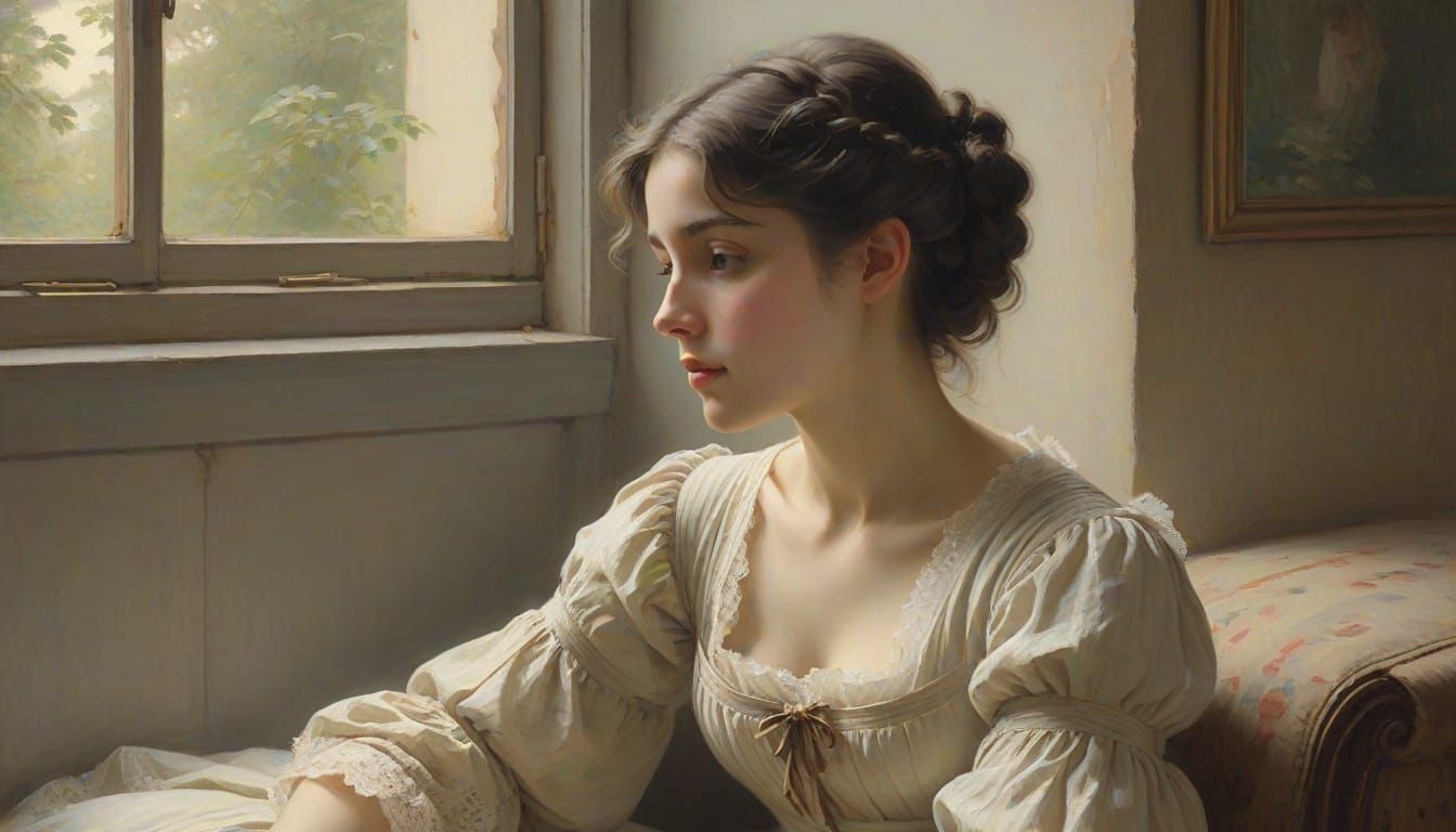 Serene Belgian Woman in 19th-Century Afternoon as Impression...