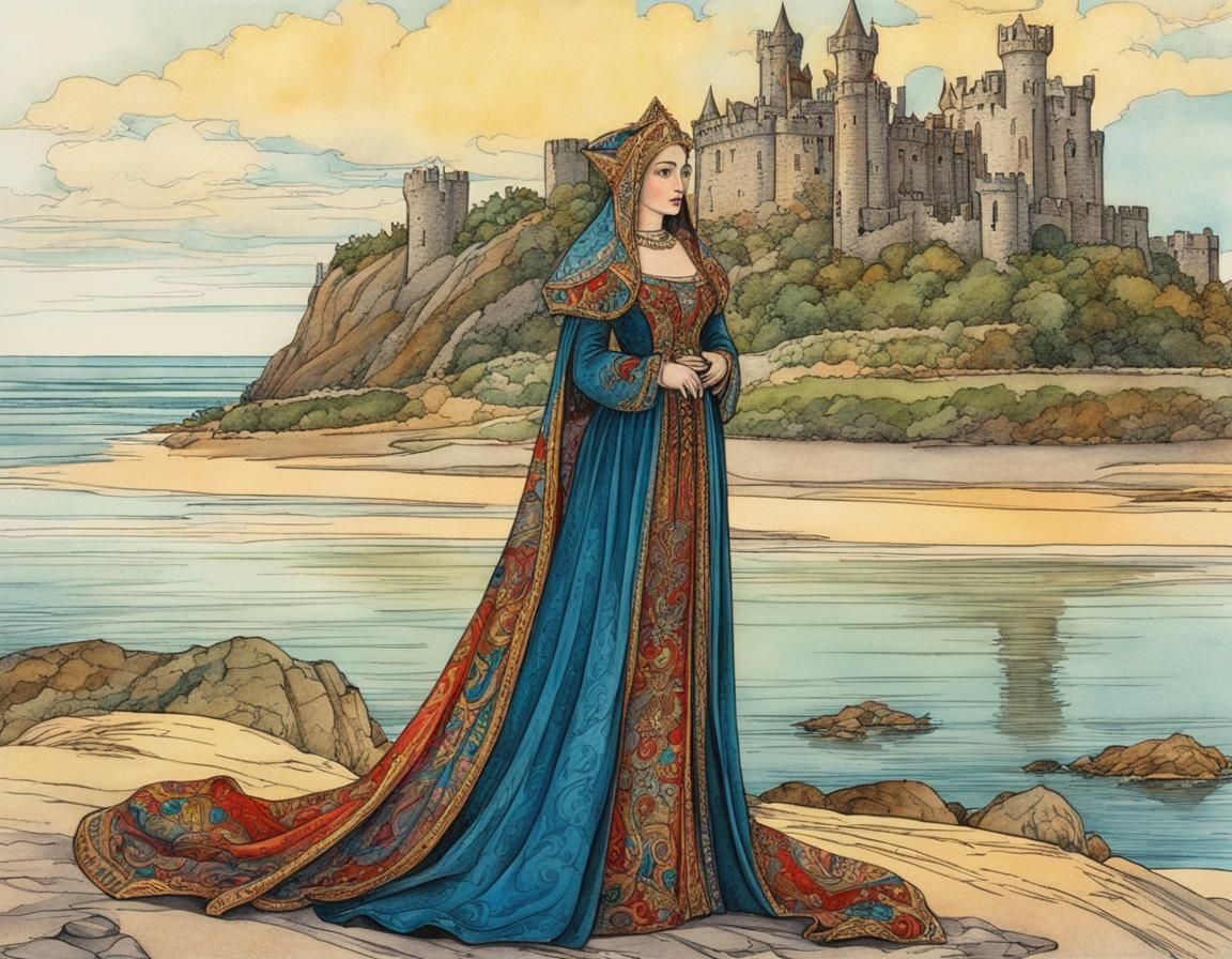 Medieval Woman Portrait in Illuminated Manuscript Style