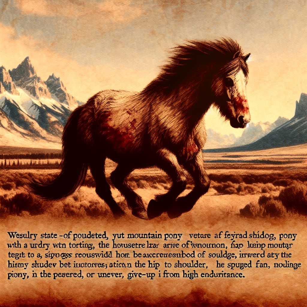 Courageous Mountain Pony Trots Through Rugged Landscape