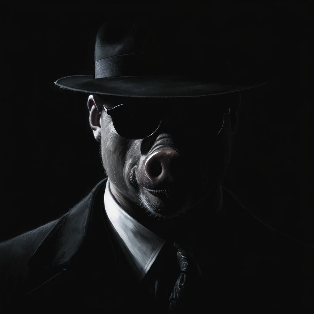 Film Noir Pig Detective in 2D Painting