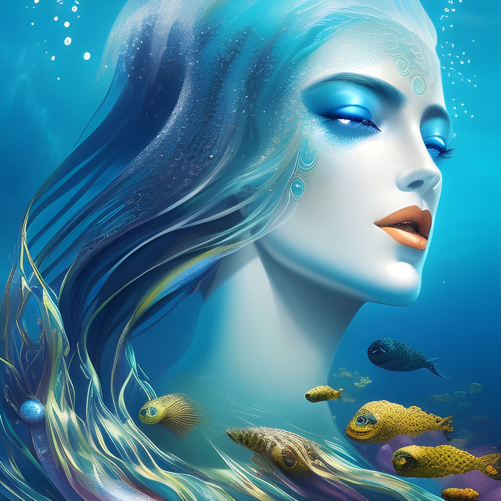 Liquid Sand Mermaid: Underwater Art Nouveau Portrait