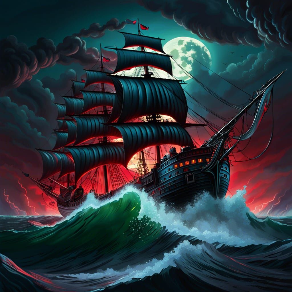 Cthulhu Rises: Red Moon and Pirate Ship